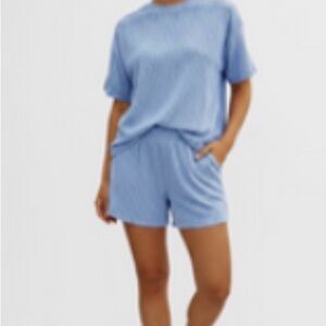 Lohnr Light Blue Ribbed Set - Tee & Shorts NEW IN PACKAGE size M
